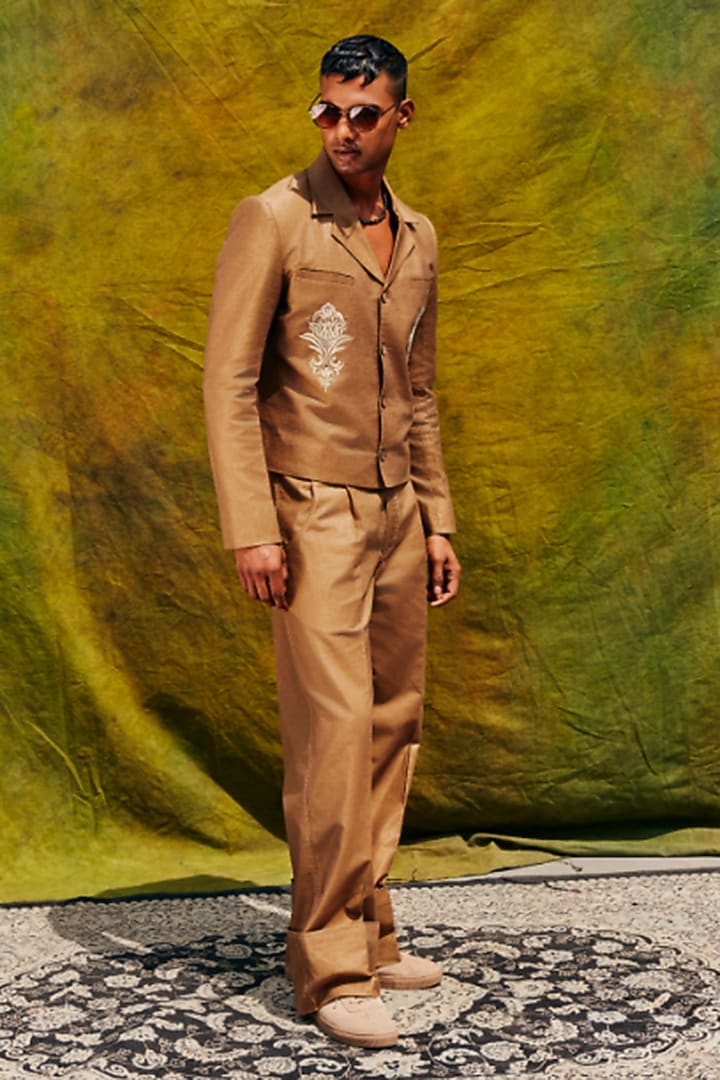 Antelope-Colored Linen Blend Cropped Blazer Set by Not So Couture at Pernia's Pop Up Shop