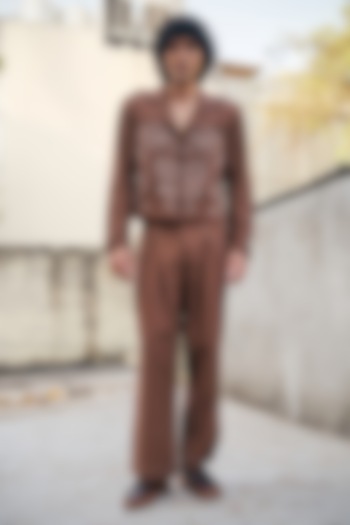 Brown Linen Blend Embroidered Co-Ord Set by Not So Couture at Pernia's Pop Up Shop