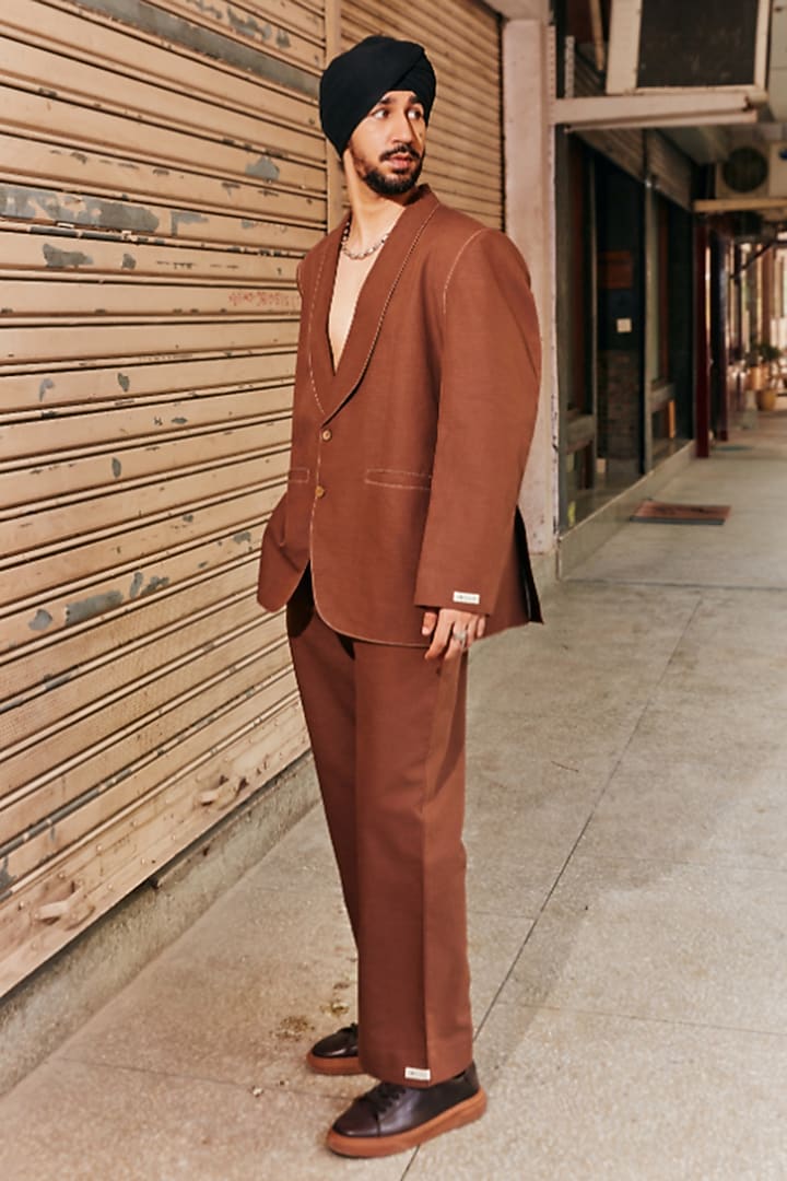 Brown Linen Blend Blazer Set by Not So Couture at Pernia's Pop Up Shop