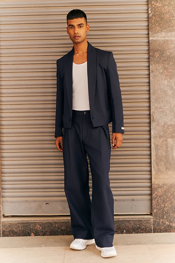 Navy Blue Linen Blend Co-Ord Set by Not So Couture at Pernia's Pop Up Shop