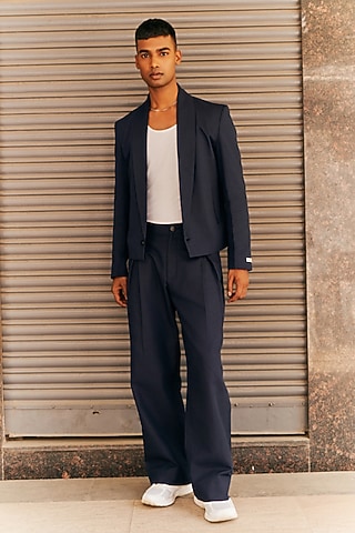 Navy Blue Linen Blend Co-Ord Set by Not So Couture