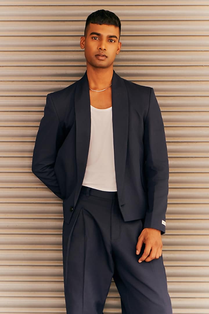 Navy Blue Linen Blend Co-Ord Set by Not So Couture at Pernia's Pop Up Shop
