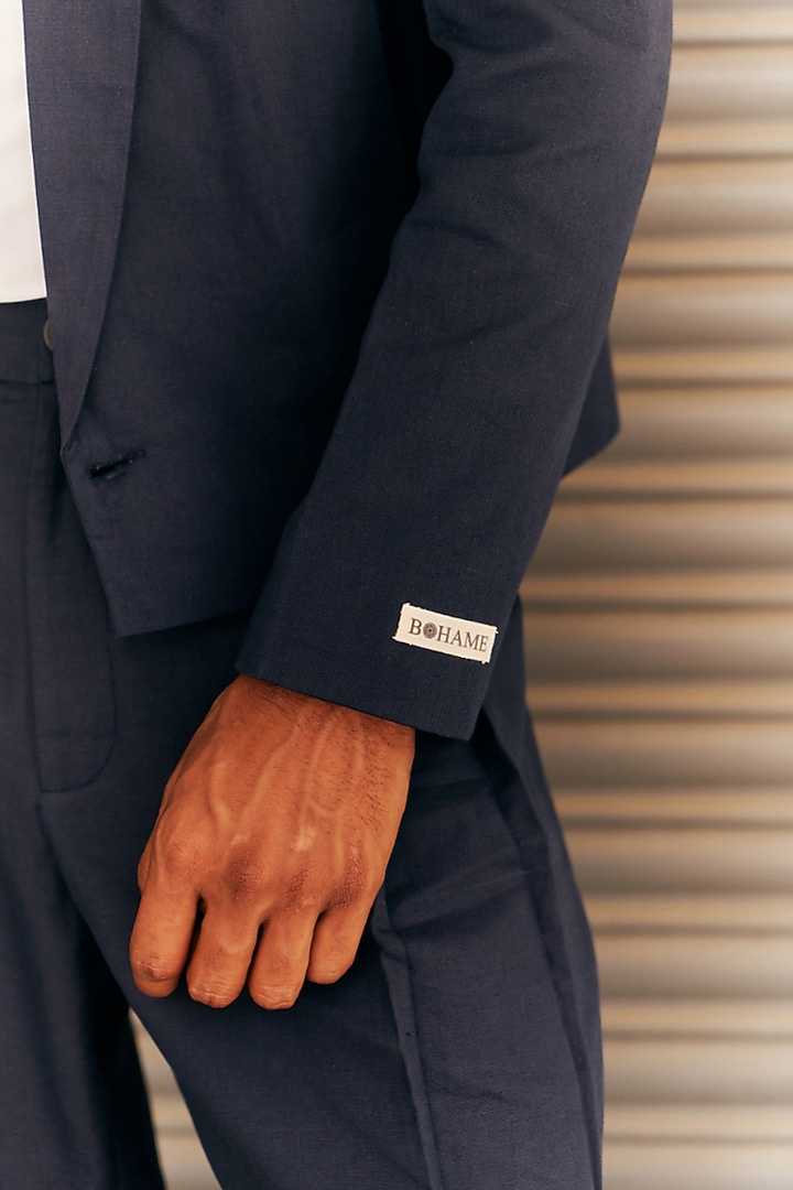 Navy Blue Linen Blend Co-Ord Set by Not So Couture at Pernia's Pop Up Shop