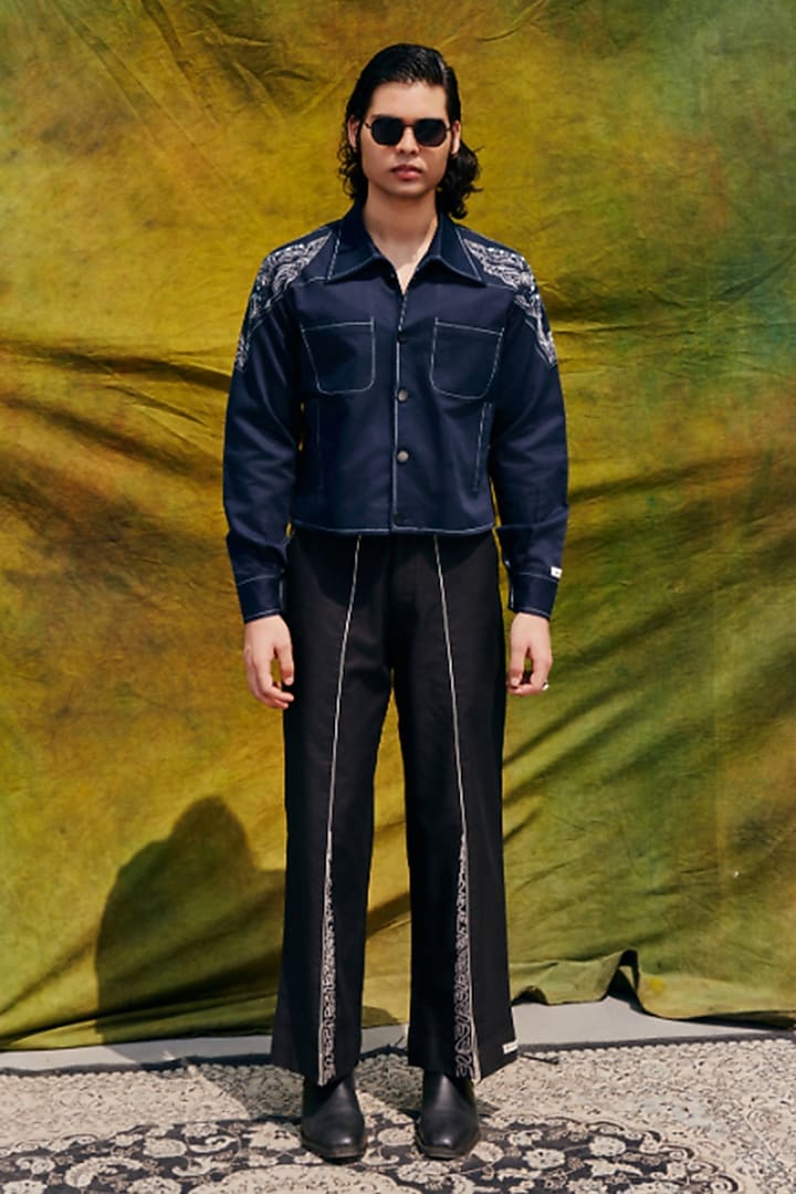 Navy Blue Linen Blend Co-Ord Set by Not So Couture at Pernia's Pop Up Shop