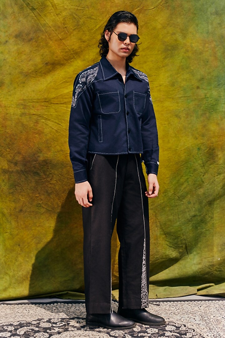 Navy Blue Linen Blend Co-Ord Set by Not So Couture at Pernia's Pop Up Shop