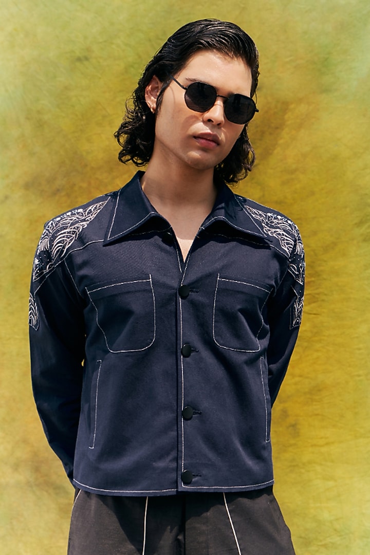 Blue Linen Blend Shacket by Not So Couture at Pernia's Pop Up Shop