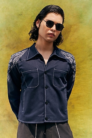 Blue Linen Blend Shacket by Not So Couture
