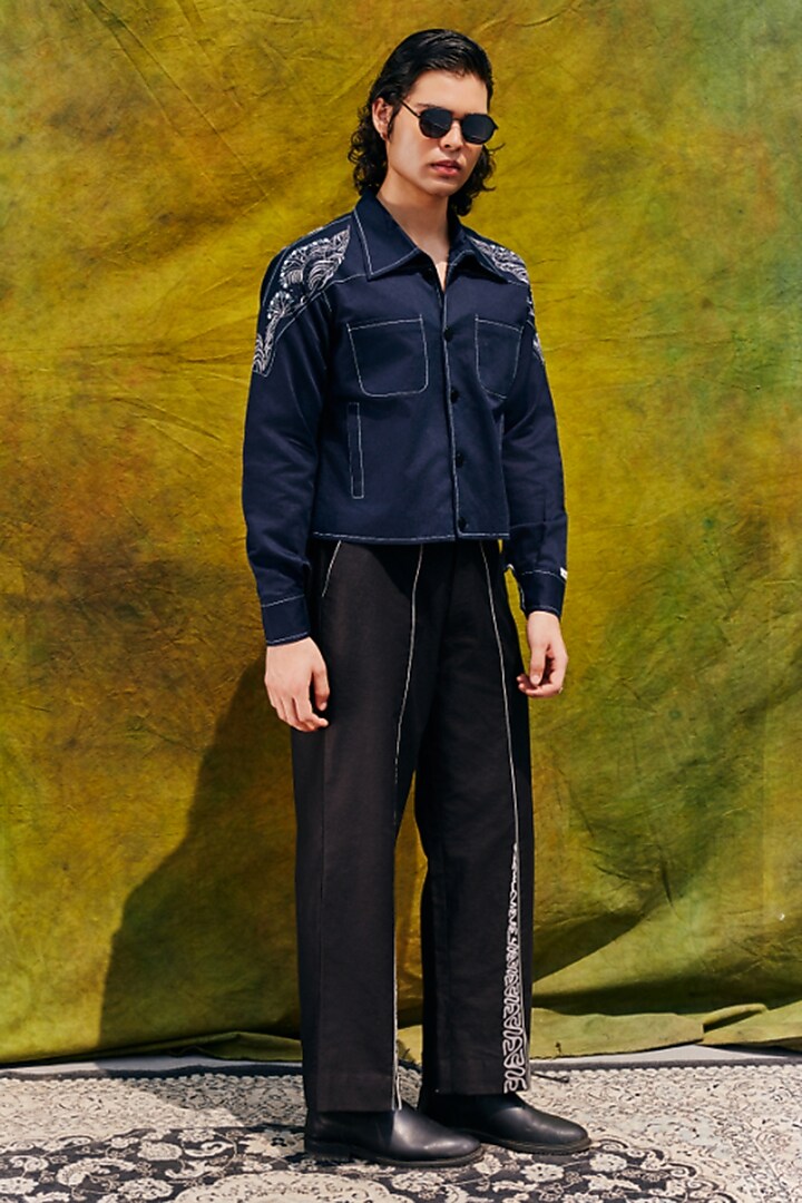 Blue Linen Blend Shacket by Not So Couture at Pernia's Pop Up Shop