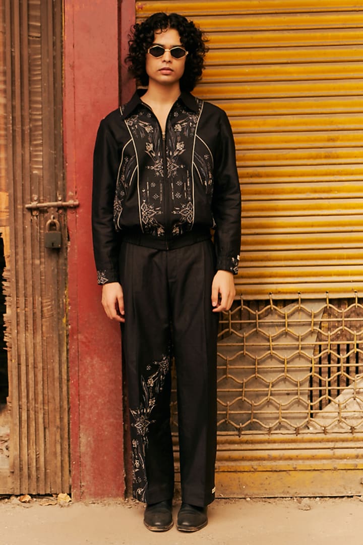 Black Linen Blend Embroidered Co-Ord Set by Not So Couture at Pernia's Pop Up Shop