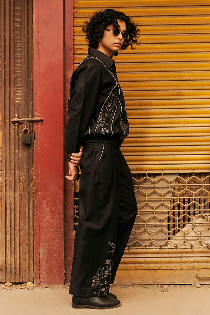 Black Linen Blend Embroidered Co-Ord Set by Not So Couture at Pernia's Pop Up Shop