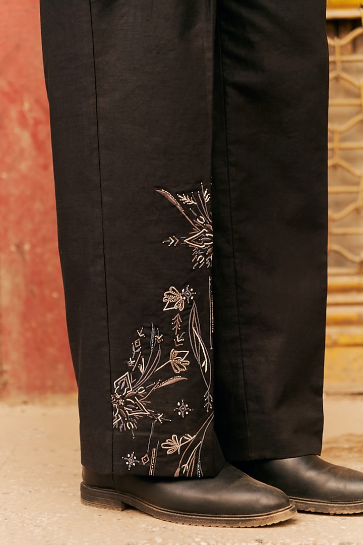 Black Linen Blend Embroidered Co-Ord Set by Not So Couture at Pernia's Pop Up Shop