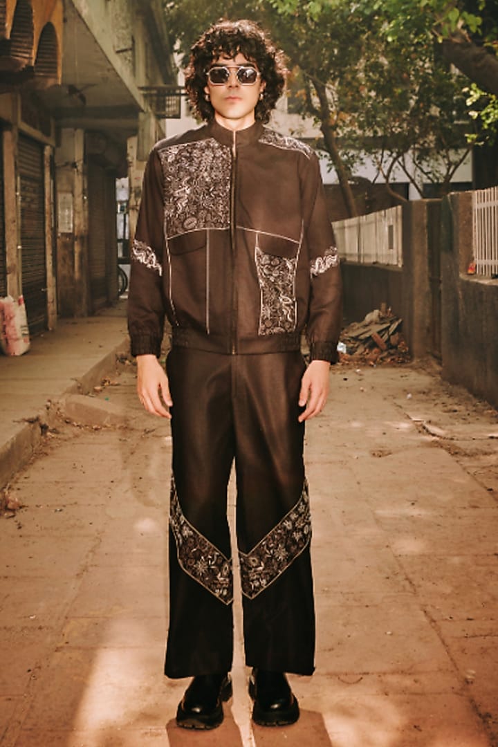 Muted Black Linen Blend Embroidered Co-Ord Set by Not So Couture at Pernia's Pop Up Shop