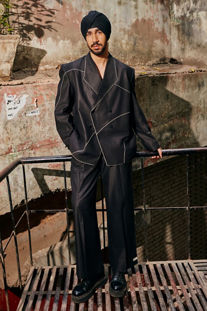Black Linen Blend Oversized Blazer Set by Not So Couture at Pernia's Pop Up Shop