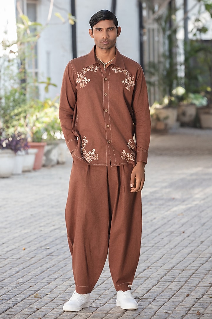 Brown Linen Blend Oversized Balloon-Style Trousers by Not So Couture at Pernia's Pop Up Shop