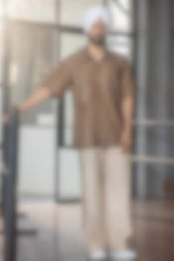 Beige Linen Blend Trousers by Not So Couture at Pernia's Pop Up Shop