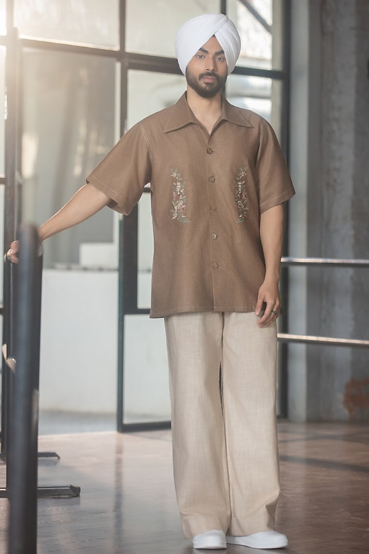 Beige Linen Blend Trousers by Not So Couture at Pernia's Pop Up Shop