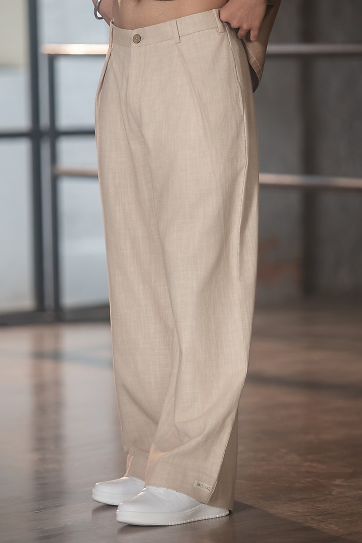 Beige Linen Blend Trousers by Not So Couture at Pernia's Pop Up Shop