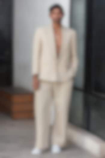 Beige Linen Blend Blazer Set by Not So Couture at Pernia's Pop Up Shop