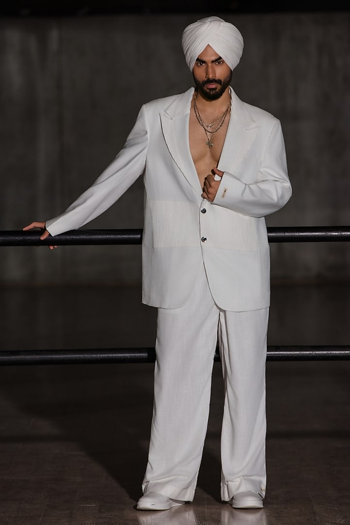 White Linen Blend Blazer Set by Not So Couture at Pernia's Pop Up Shop