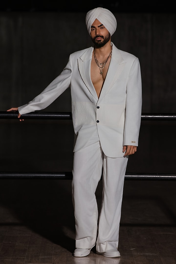White Linen Blend Blazer Set by Not So Couture at Pernia's Pop Up Shop