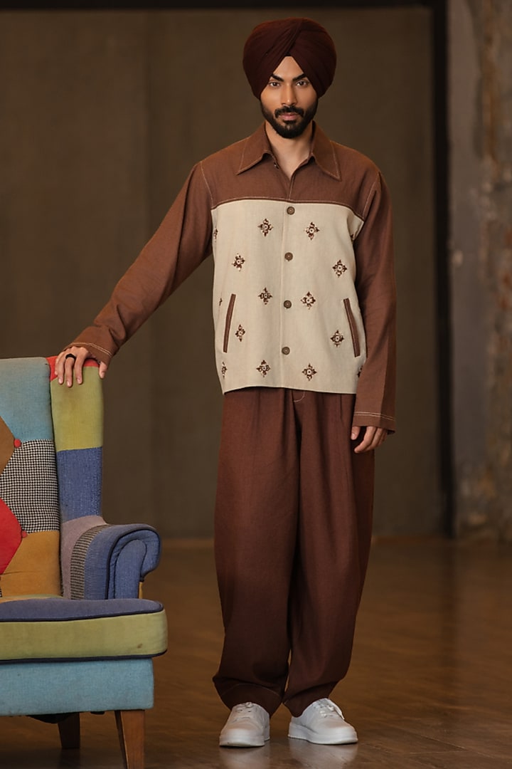 Brown & Beige Linen Blend Co-Ord Set by Not So Couture at Pernia's Pop Up Shop