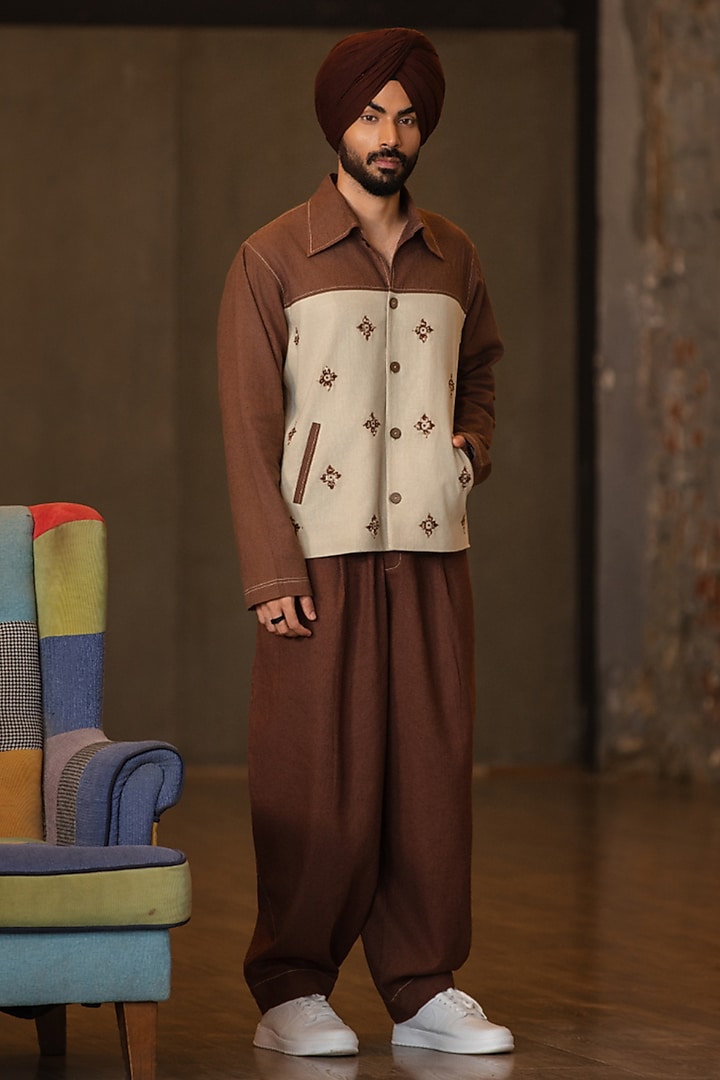 Brown & Beige Linen Blend Co-Ord Set by Not So Couture at Pernia's Pop Up Shop