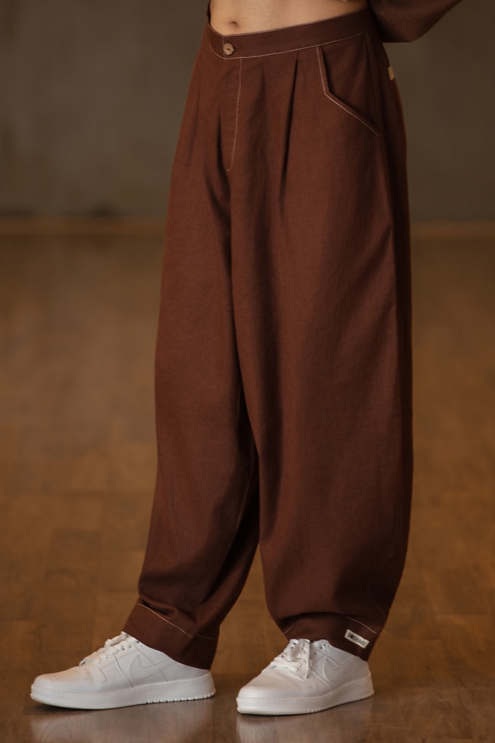 Brown & Beige Linen Blend Co-Ord Set by Not So Couture at Pernia's Pop Up Shop