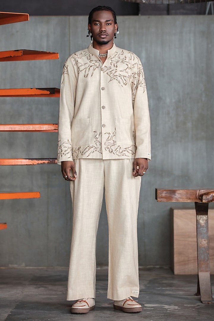 Beige Cotton Flex Co-Ord Set by Not So Couture at Pernia's Pop Up Shop