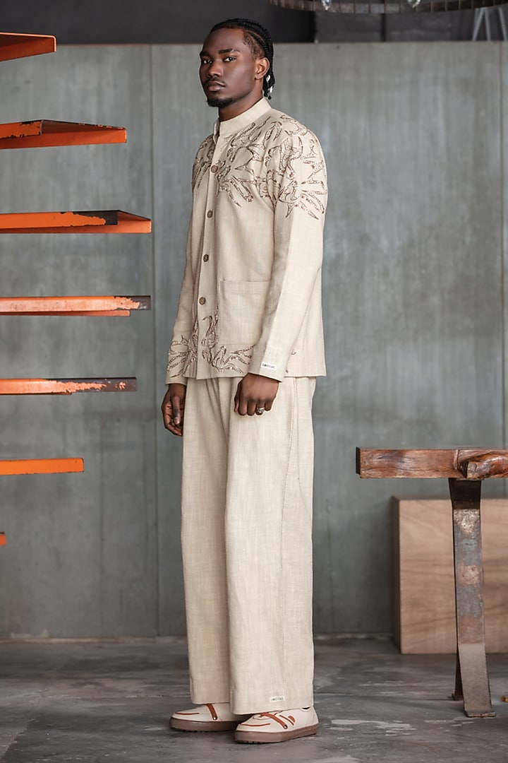 Beige Cotton Flex Co-Ord Set by Not So Couture at Pernia's Pop Up Shop