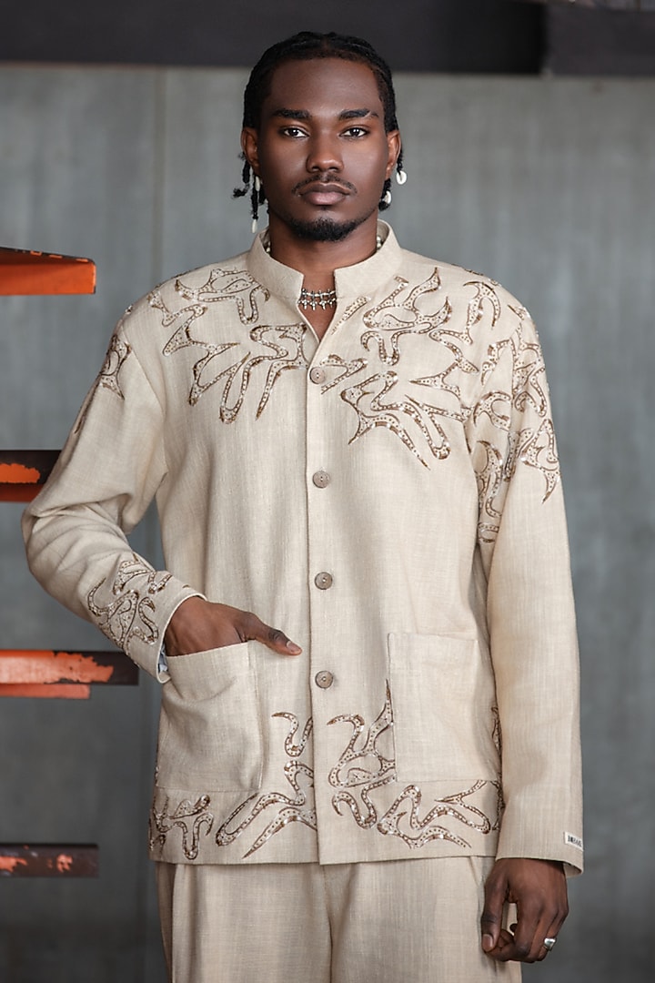 Beige Cotton Flex Co-Ord Set by Not So Couture at Pernia's Pop Up Shop