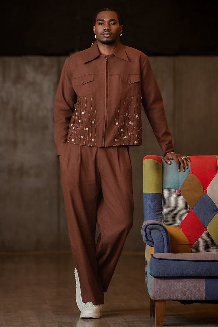 Brown Linen Blend Co-Ord Set by Not So Couture at Pernia's Pop Up Shop