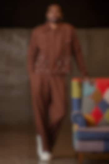 Brown Linen Blend Wide-Leg Trousers by Not So Couture at Pernia's Pop Up Shop