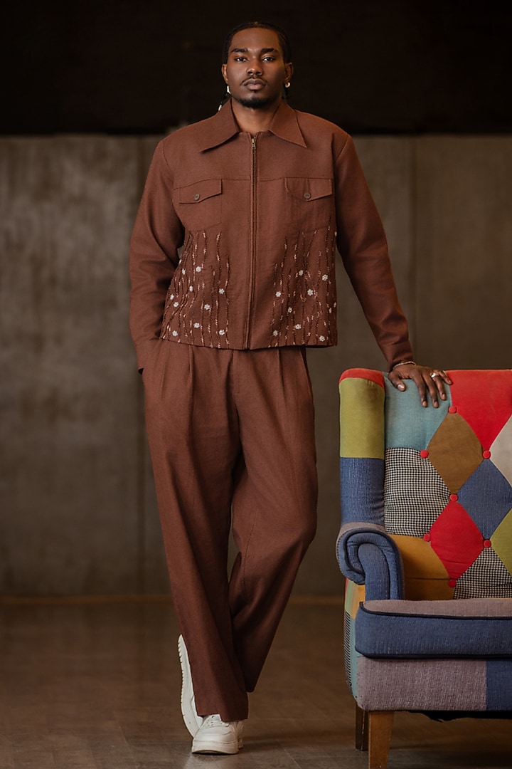 Brown Linen Blend Wide-Leg Trousers by Not So Couture at Pernia's Pop Up Shop