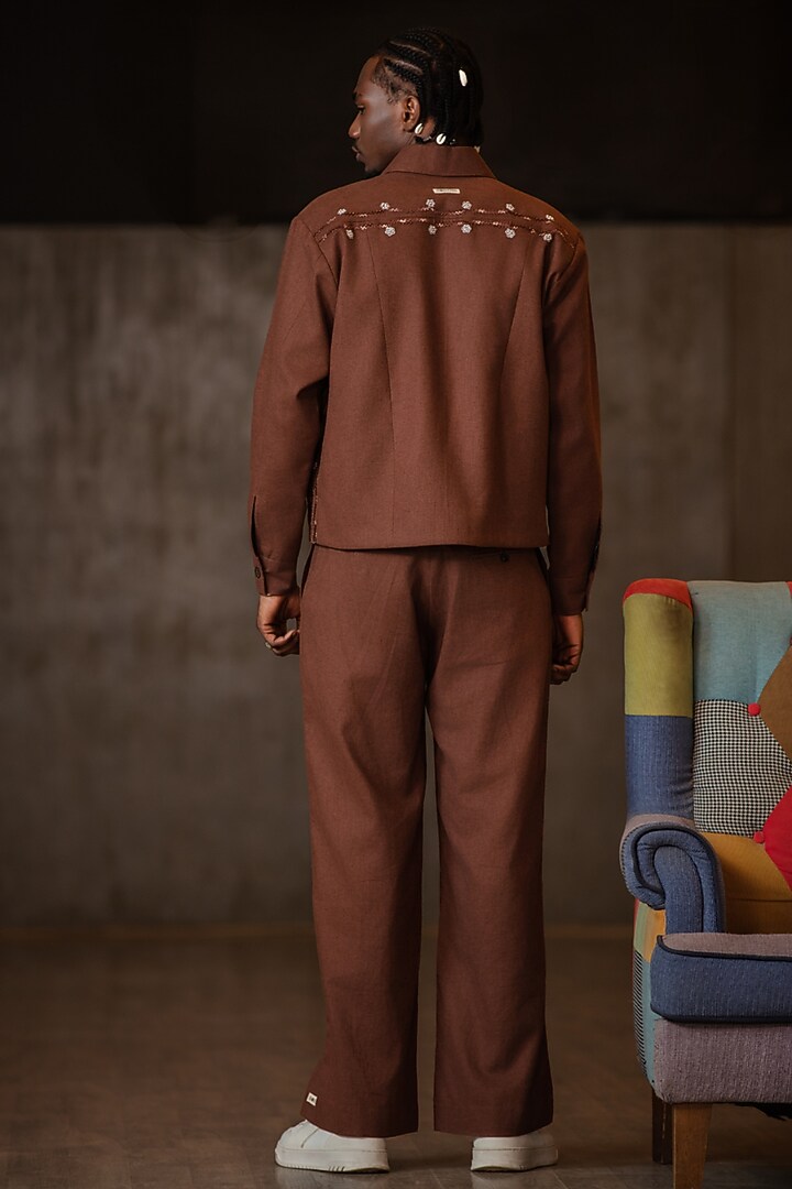 Brown Linen Blend Wide-Leg Trousers by Not So Couture at Pernia's Pop Up Shop