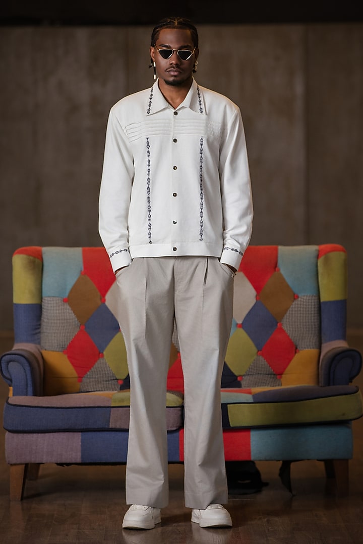 Grey Linen Blend Pant Set by Not So Couture at Pernia's Pop Up Shop