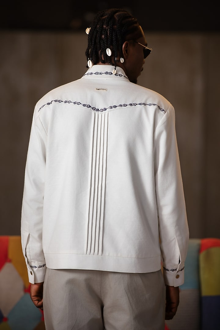 White Cotton Floral Embroidered Jacket by Not So Couture at Pernia's Pop Up Shop