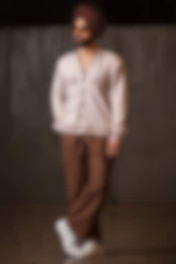 Mauve Linen Blend Embroidered Jacket Set by Not So Couture at Pernia's Pop Up Shop
