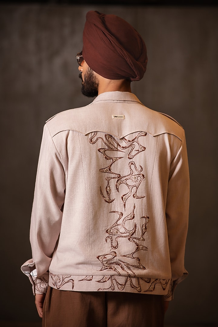 Mauve Linen Blend Embroidered Jacket Set by Not So Couture at Pernia's Pop Up Shop