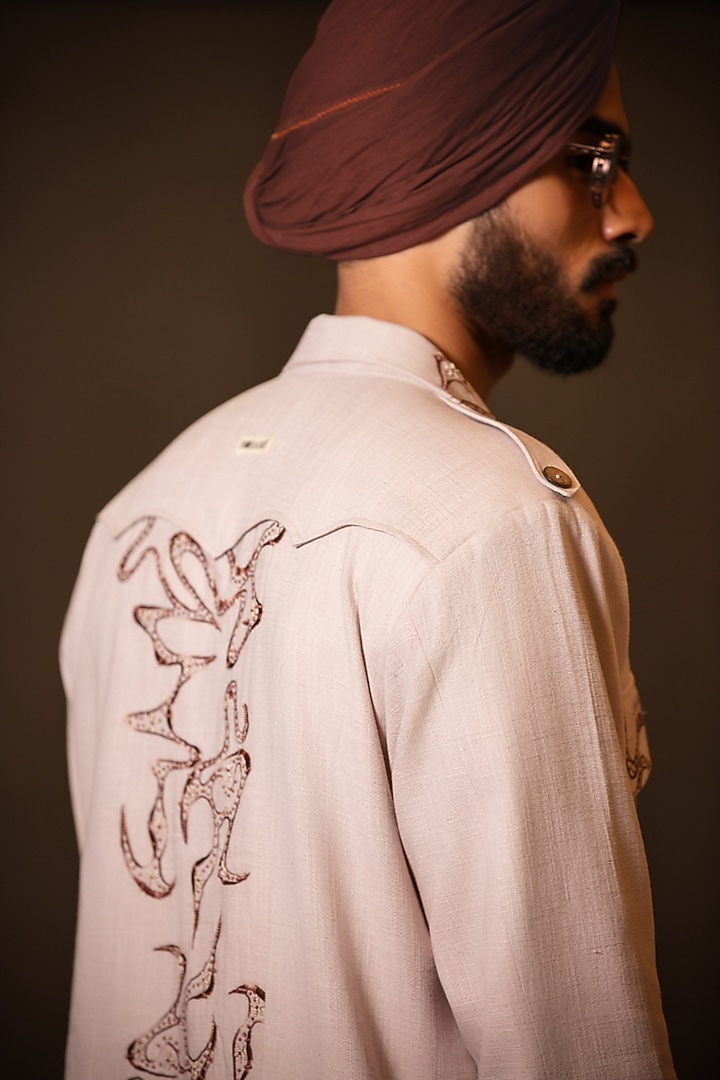 Mauve Linen Blend Embroidered Jacket Set by Not So Couture at Pernia's Pop Up Shop