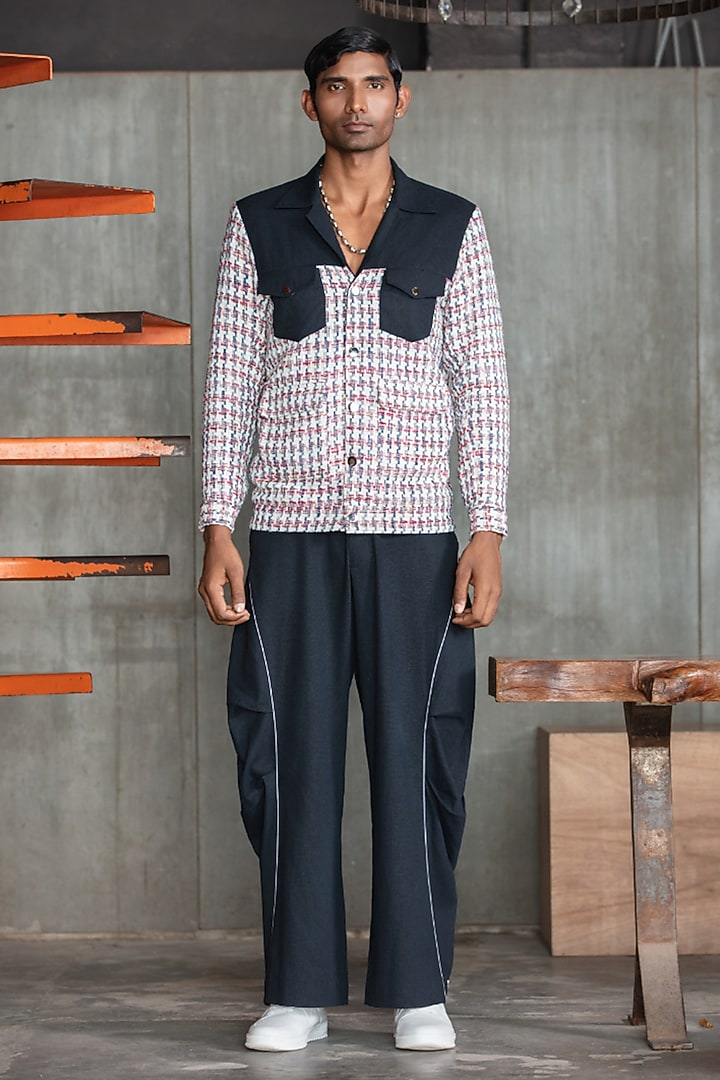Navy Blue Linen Blend Jacket Set by Not So Couture at Pernia's Pop Up Shop