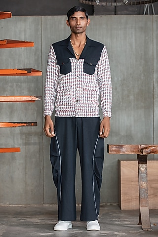 Navy Blue Linen Blend Jacket Set by Not So Couture