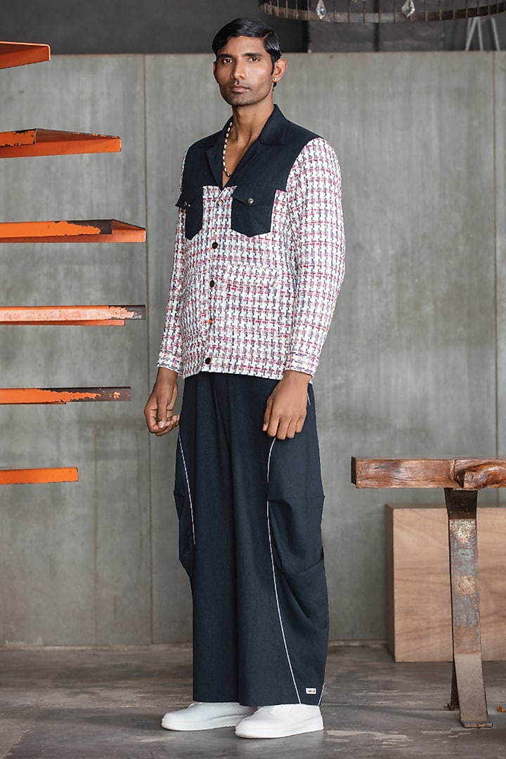 Navy Blue Linen Blend Jacket Set by Not So Couture at Pernia's Pop Up Shop