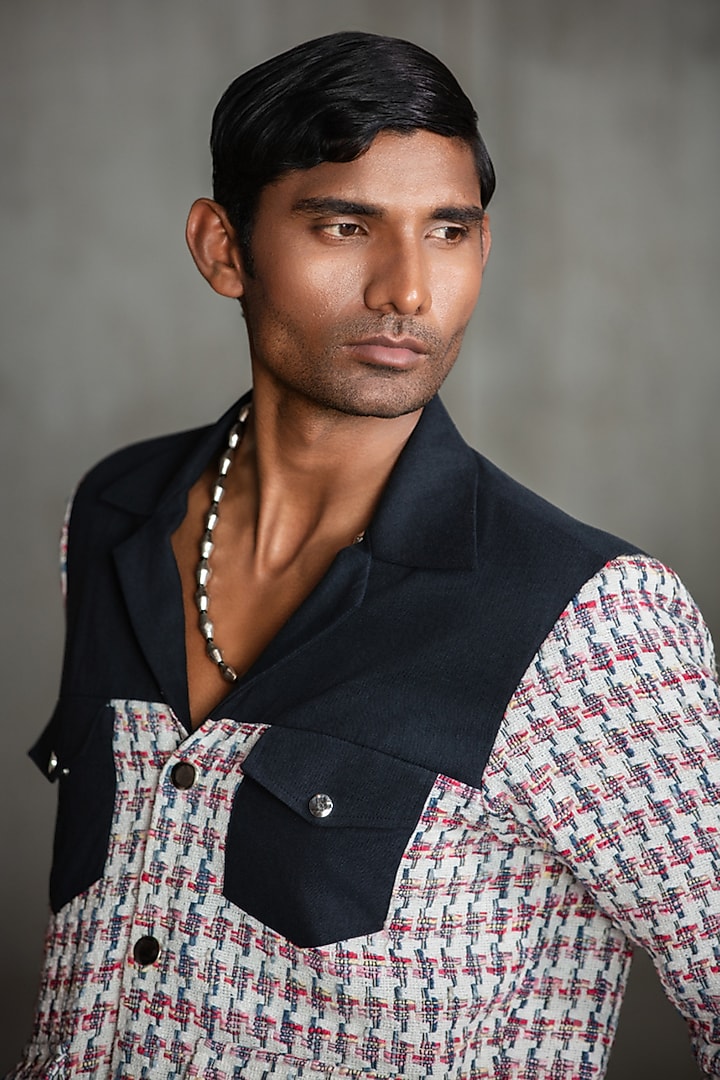 Navy Blue Linen Blend Jacket Set by Not So Couture at Pernia's Pop Up Shop
