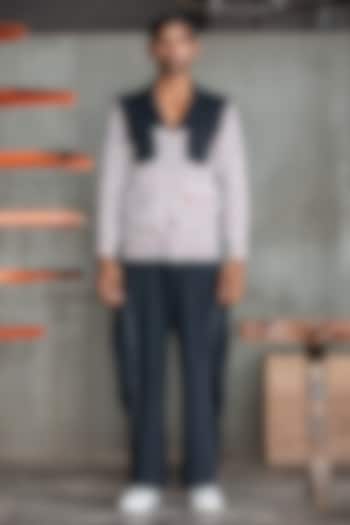 Navy Blue Handloom Jacket Set by Not So Couture at Pernia's Pop Up Shop