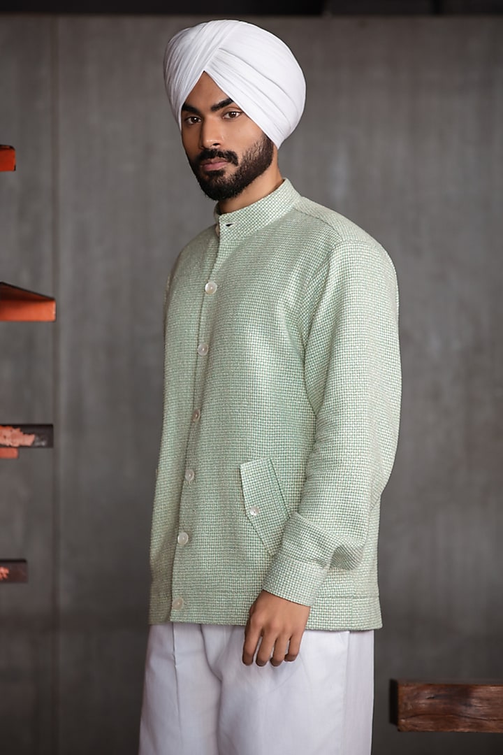 Mint Green Handloom Jacket by Not So Couture at Pernia's Pop Up Shop
