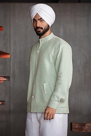 Mint Green Handloom Jacket by Not So Couture