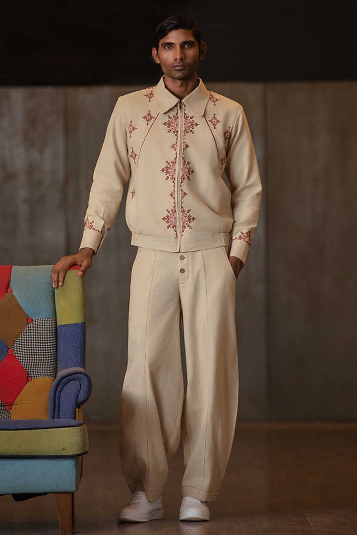 Beige Linen Blend Pants by Not So Couture at Pernia's Pop Up Shop