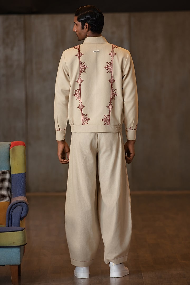 Beige Linen Blend Pants by Not So Couture at Pernia's Pop Up Shop