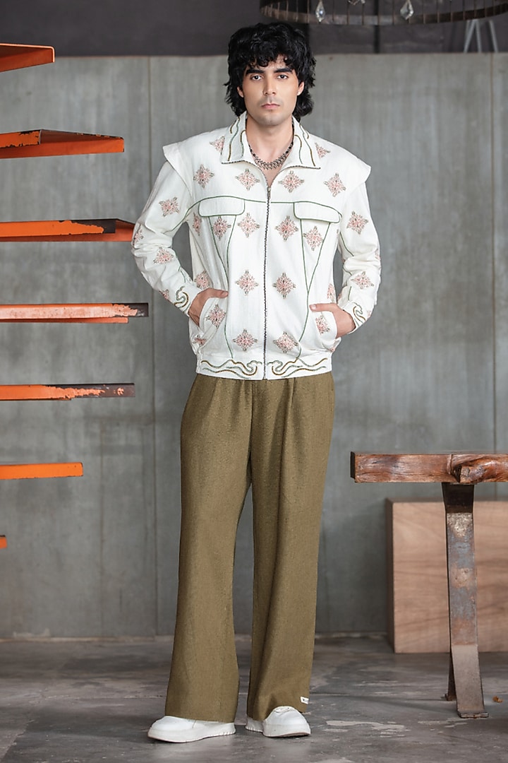 Olive Green Linen Blend Pant Set by Not So Couture at Pernia's Pop Up Shop