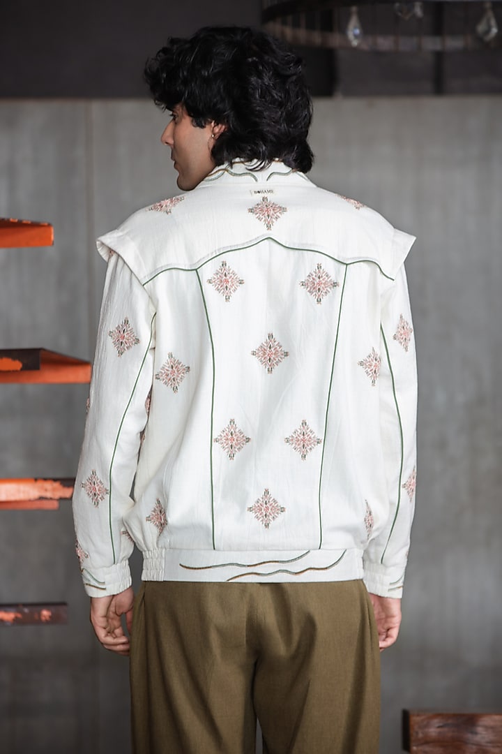 Off-White Cotton Embroidered Jacket by Not So Couture at Pernia's Pop Up Shop